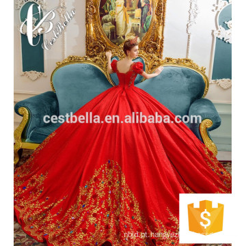Mais recente vestido nupcial de design 2017 de qualidade superior vestido de noiva com pérolas vermelhas bordadas vestido de luxo princesa
